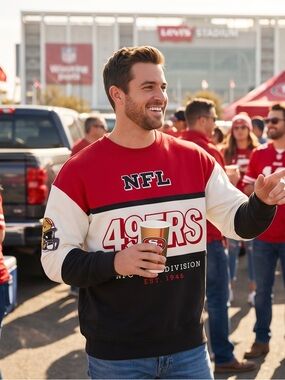 NFL 49ERS Colorblock Crewneck Sweater - Red/White/Black